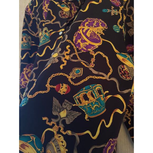 Vintage NOTATIONS Woman’s Faberge Egg Decidance Gem Tone Button-Up - Picture 6 of 7